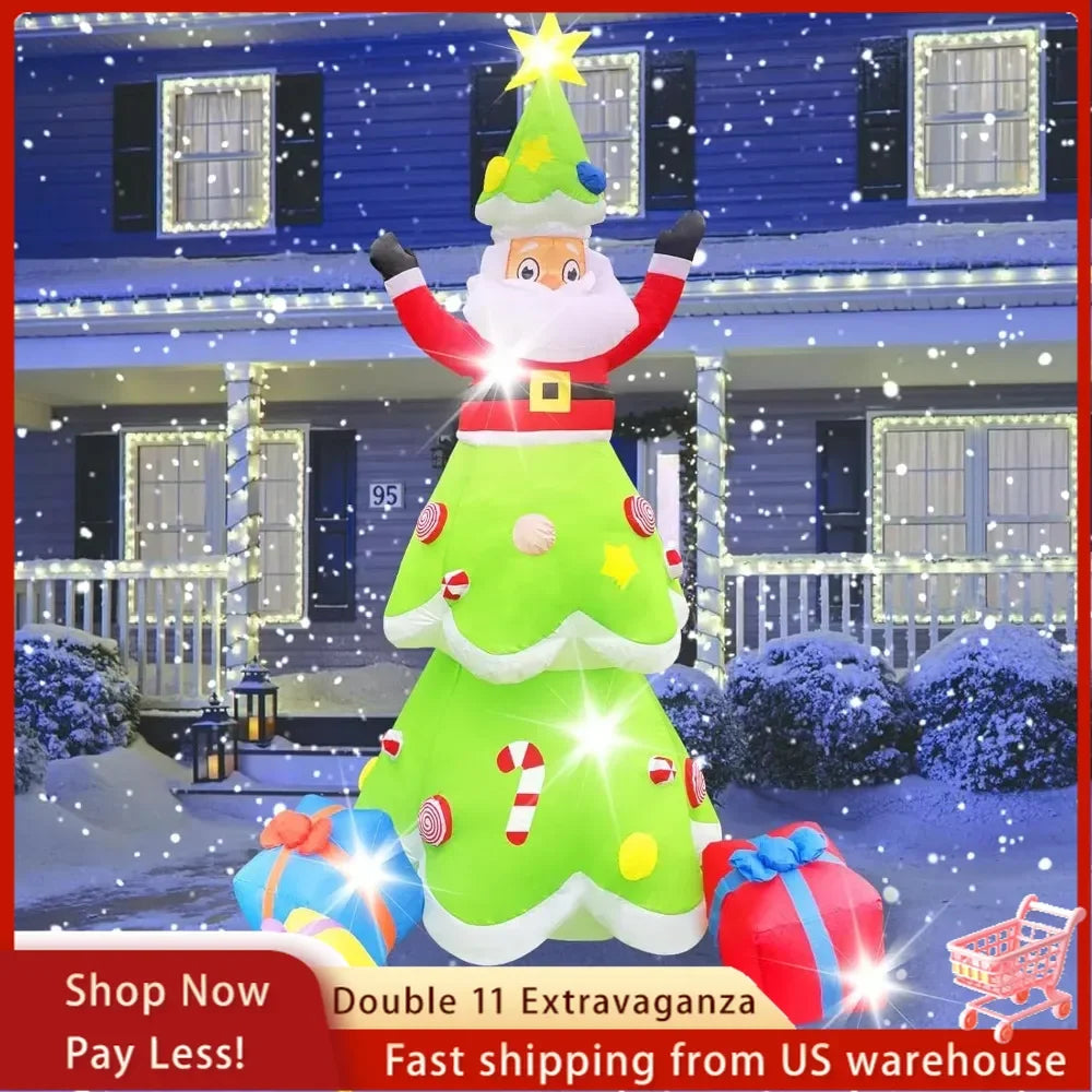 Christmas Santa 7FT Christmas Inflatable Tree with Santa Claus with Built-in LED  Outdoor Yard Decoration Christmas Inflatables