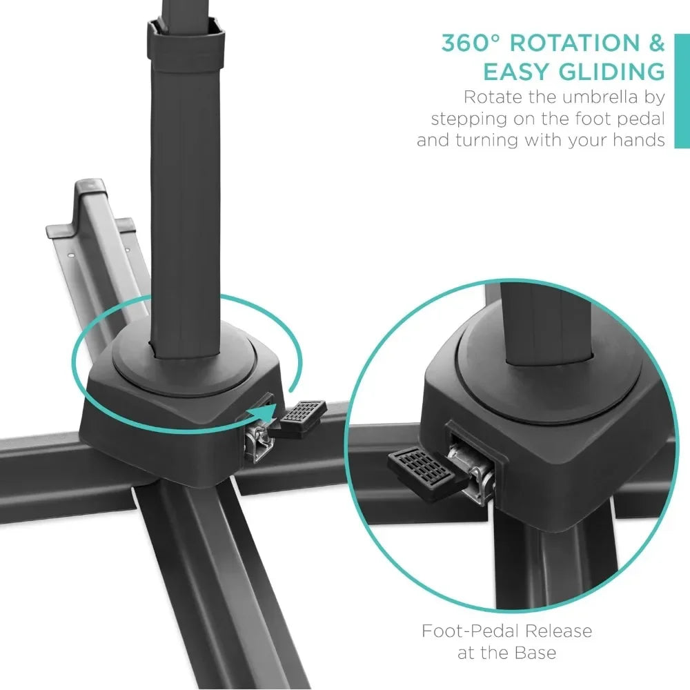 10ft Solar LED Cantilever Patio Umbrella, 360-Degree Rotation Hanging Offset Market Outdoor Sun Shade for Backyard, Deck