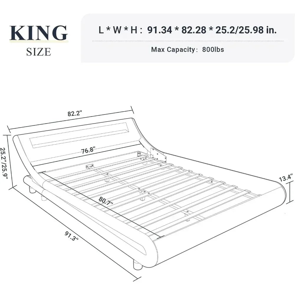 Full Size Bed Frame with Adjustable Headboard, No Box Spring Need, Faux Leather LED Beds Frames