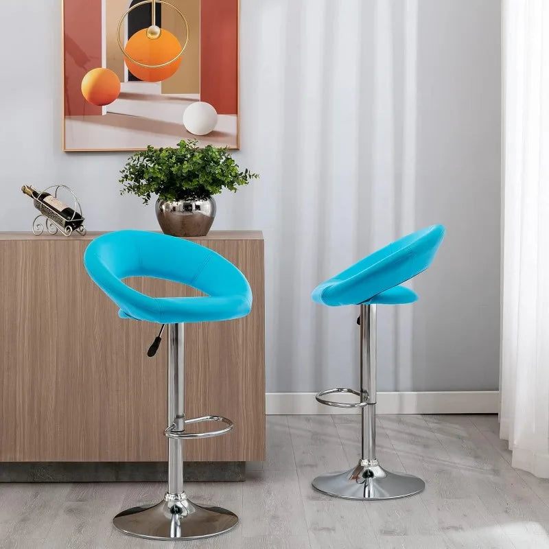 Adjustable Bar Stools, Modern Cute PU Leather Swivel Barstools with Hollow Back, Airlift Counter Height Bar Chairs