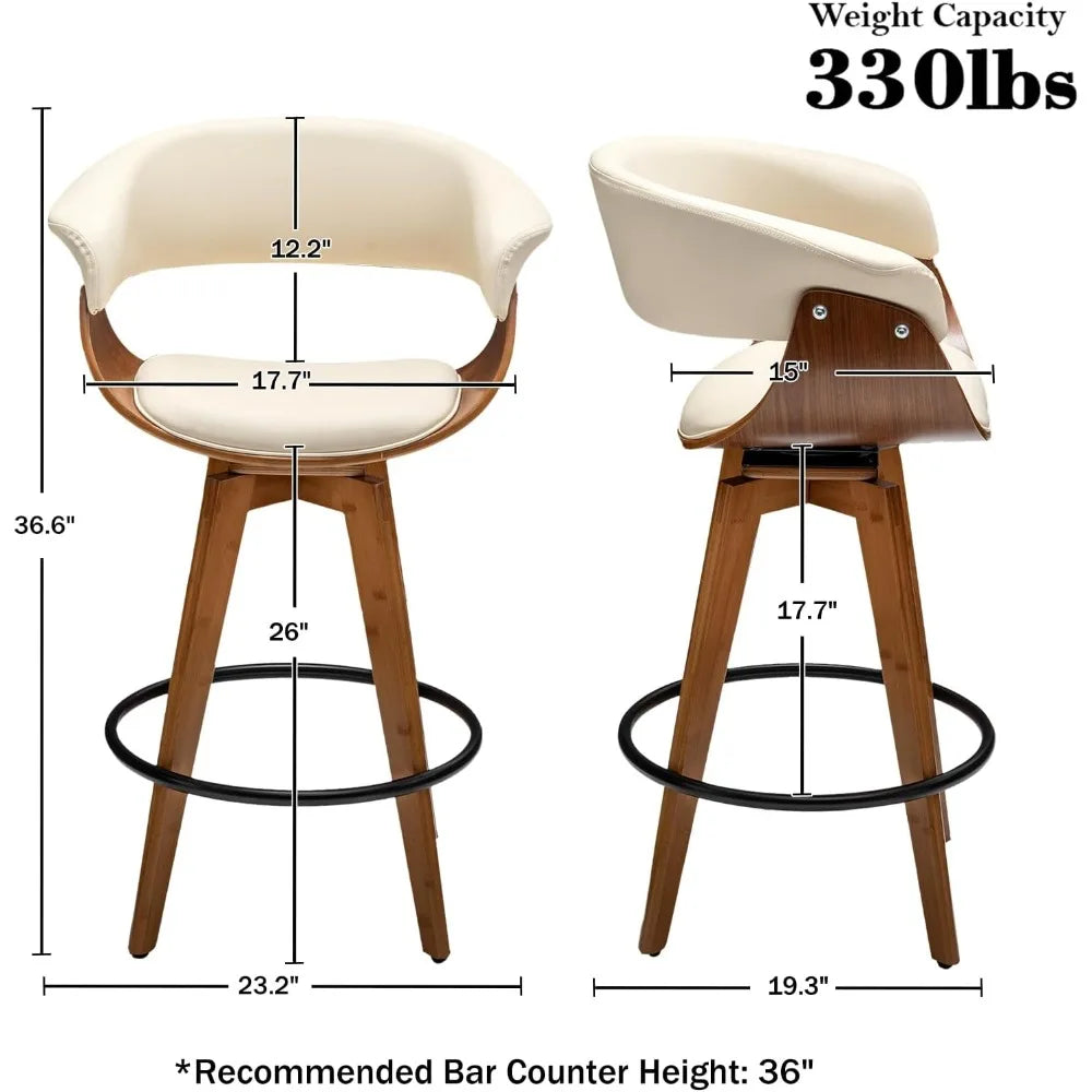 Bar Stools Set of 2,Counter Height Bars Stools,26 Inch Swivel Bars Stools with Hollow Back and Wooden Legs,Modern Bar Stoo