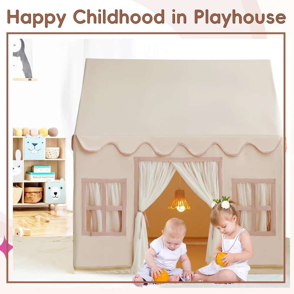 Play Tent with Padded Mat, Cream Kids Playhouse with Multiple Windows for Indoor & Outdoor, Large Play House Toys for Toddler