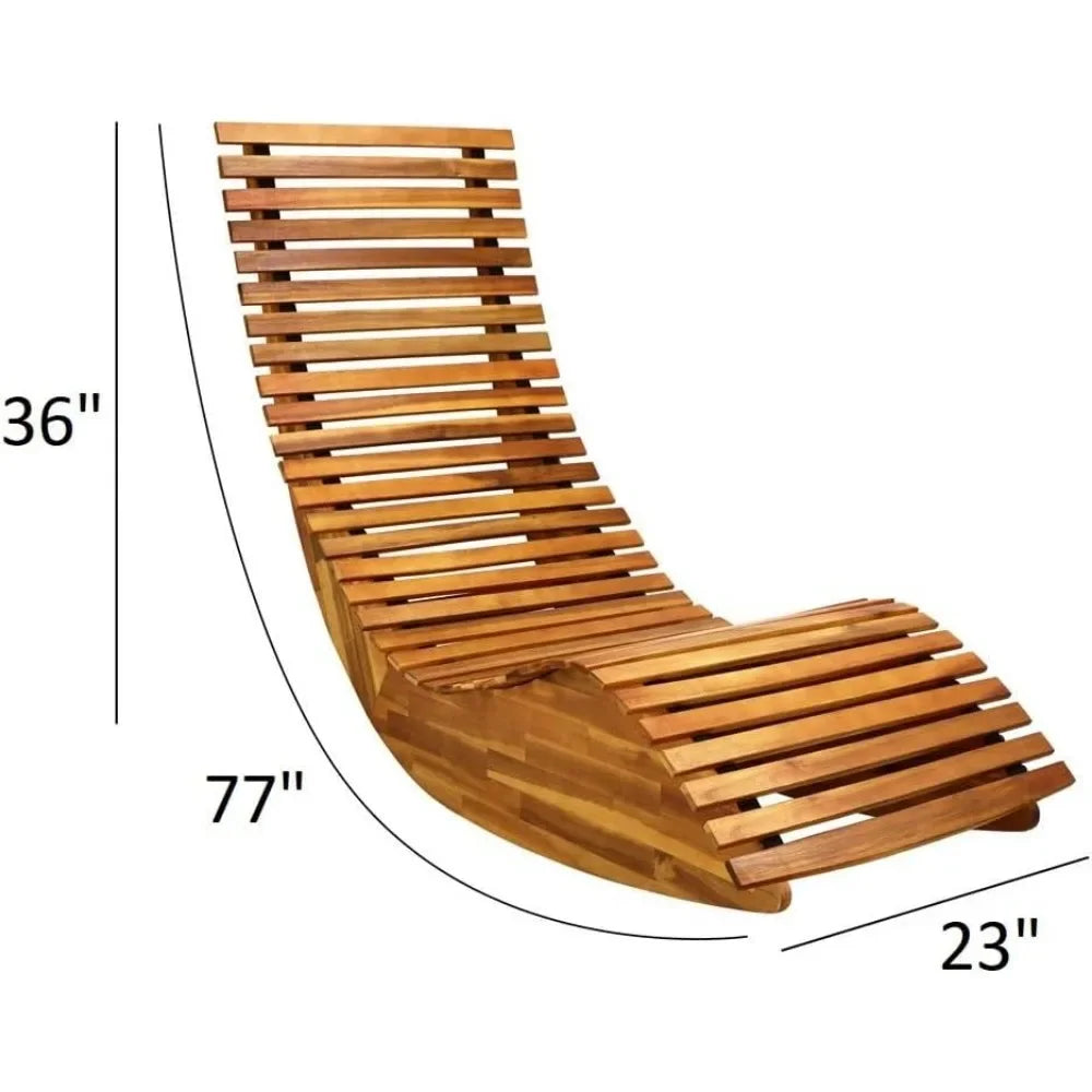 Swinging outdoor lounge chair made of acacia wood, with a 330 pound capacity wooden furniture