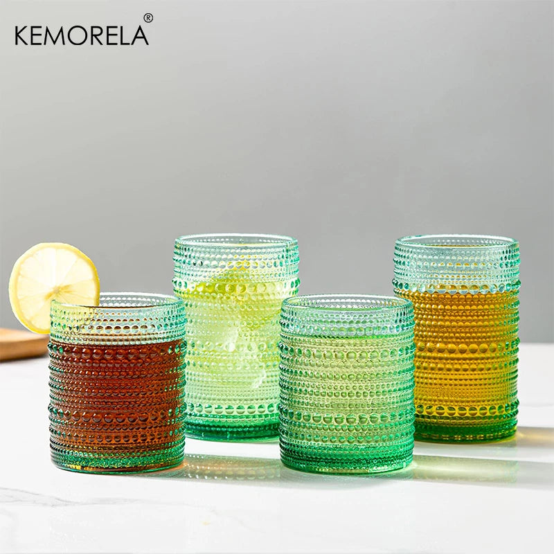 8PCS Vintage Raindrop Glass Cup 300/400ML Highball Glasses Embossed Old Fashioned Glass Wine Beer Juice