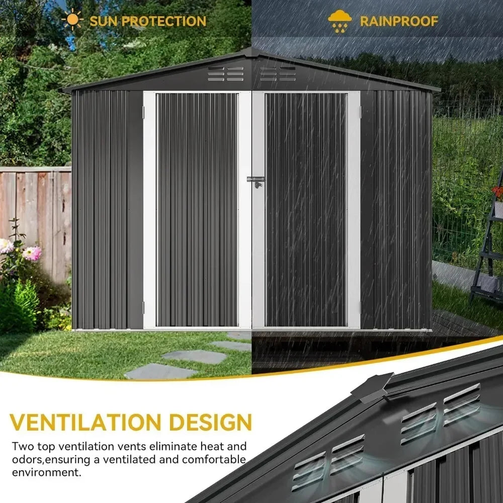 10ft x 8 Shed Garden Storage,Metal Outdoor Storage Sheds with Vents,Hinged Door and Padlock,Practical Tool for Storing Bicycles