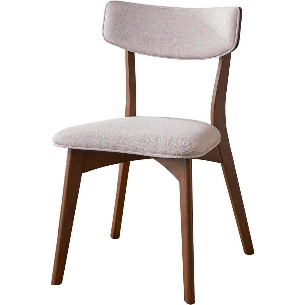 Abrielle Mid-Century Modern Dining Chairs with Rubberwood Frame, 2-Pcs Set, Light Beige / Natural Walnut