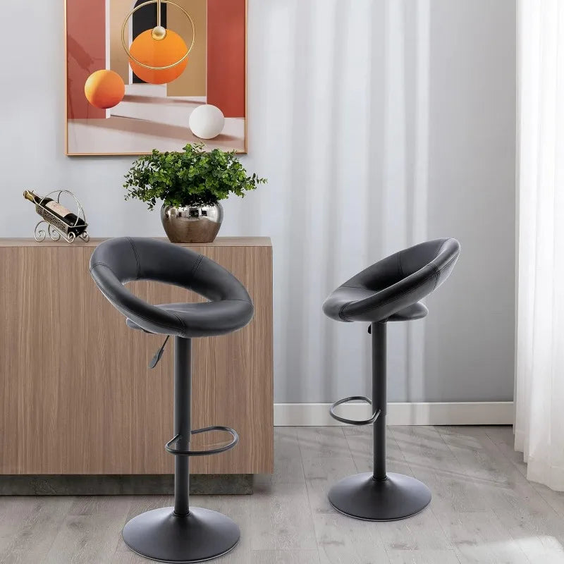 Adjustable Bar Stools, Modern Cute PU Leather Swivel Barstools with Hollow Back, Airlift Counter Height Bar Chairs