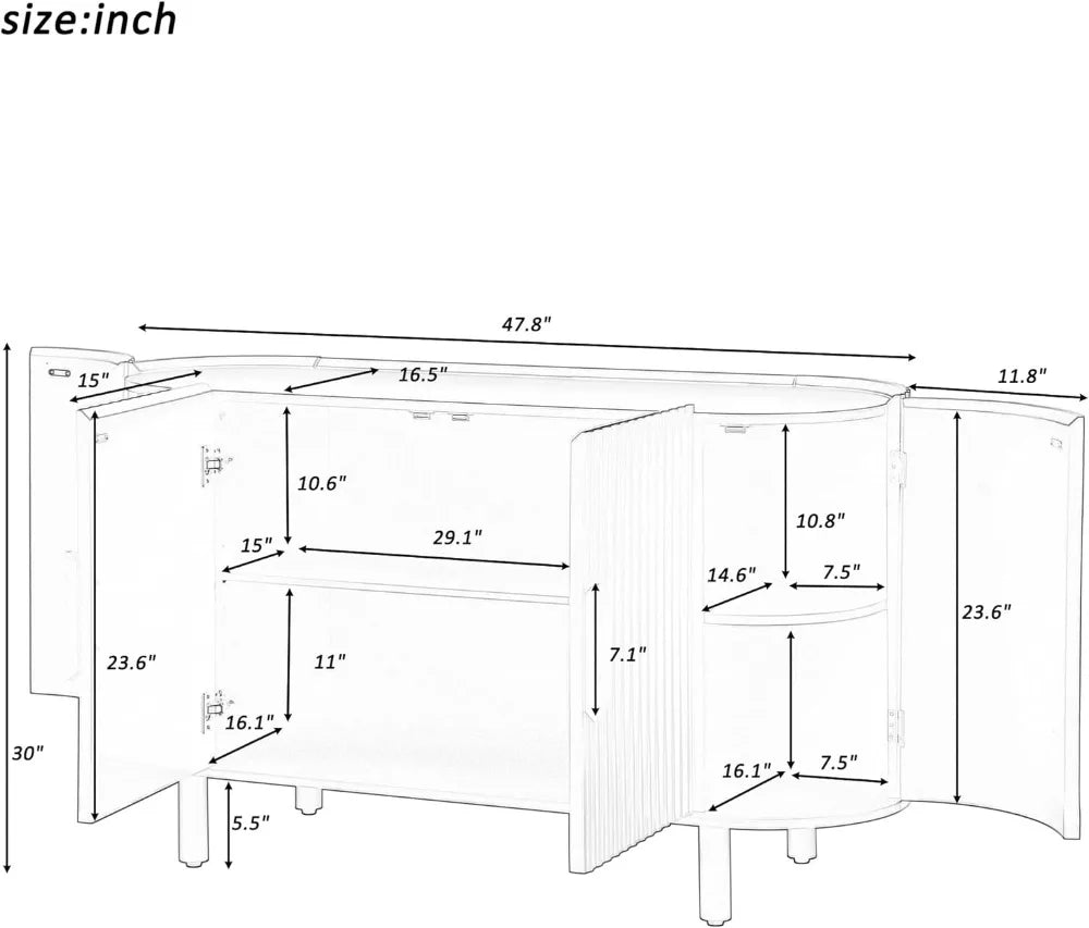 Curved Design Light Luxury Sideboard with Adjustable Shelves,Suitable for Living Room, Black