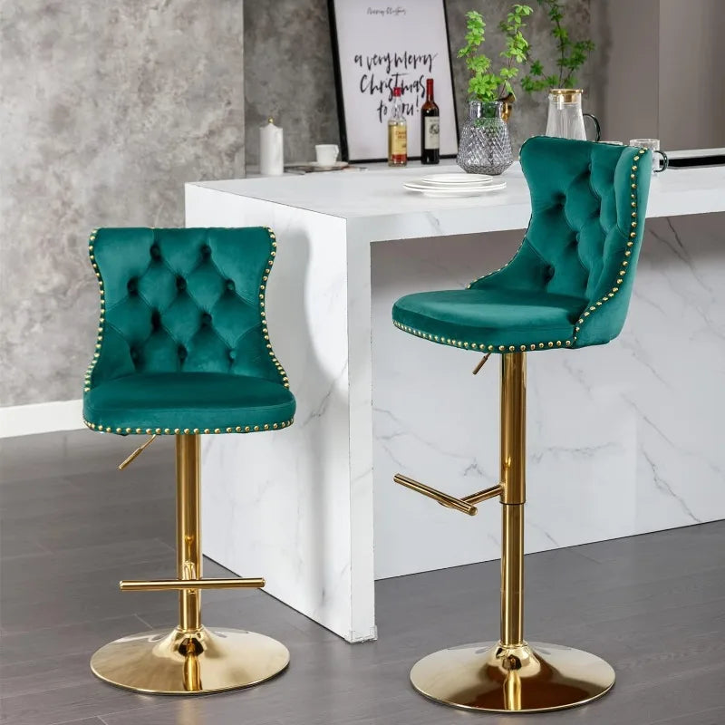 Swivel Bar Stools Set of 4, Adjustable Counter Height Bar stools, Button Tufted Back and Footrest,Velvet.