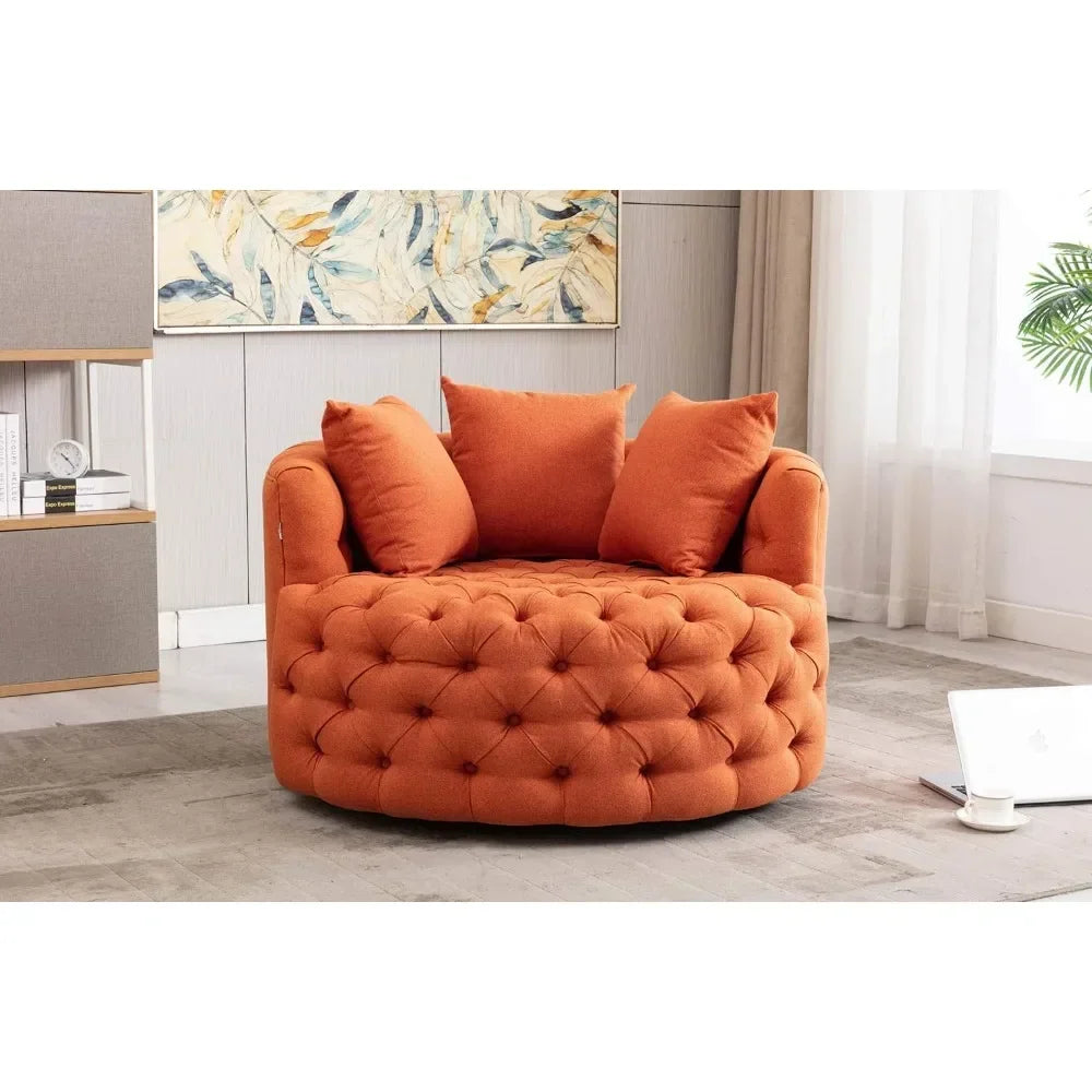 Living Room Chairs,Modern Sofa Lounge Linen Fabric for Living Room Hotel with 3 Pillows Orange-Linen