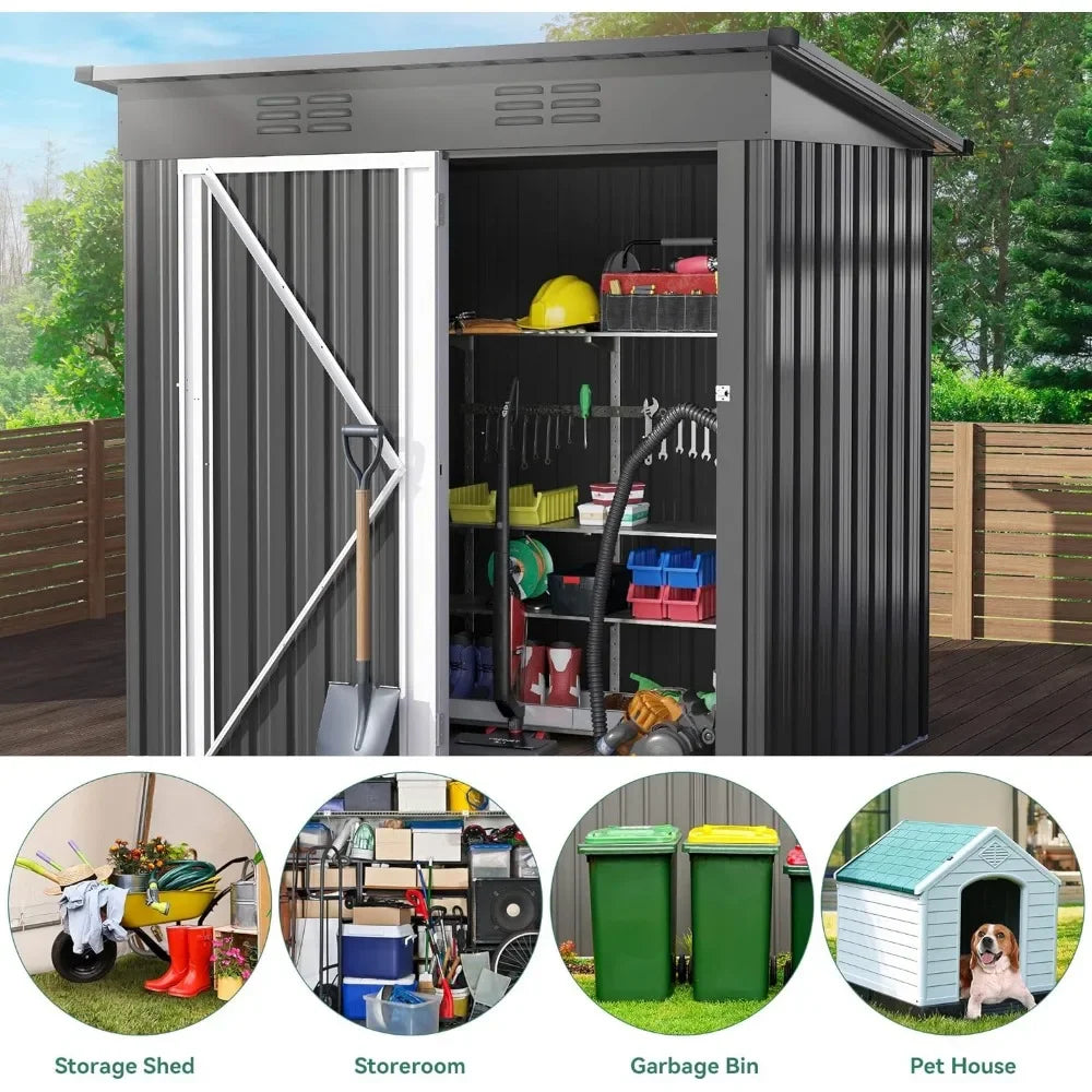 Outdoor Storage Shed 5x3FT, Heavy Duty Metal Tool Sheds Storage House with Lockable Door & Air Vent for Garden, Patio.