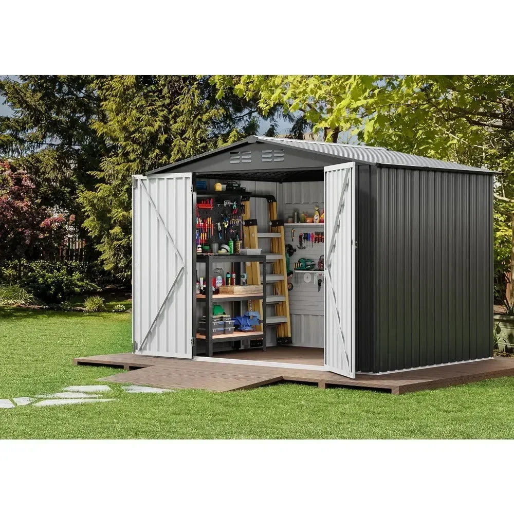 10ft x 8 Shed Garden Storage,Metal Outdoor Storage Sheds with Vents,Hinged Door and Padlock,Practical Tool for Storing Bicycles