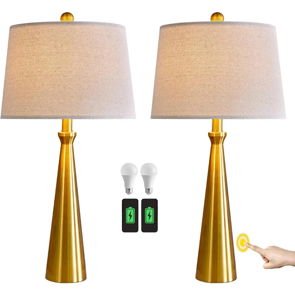 25.75" 3-Way Dimmable Touch Control Modern USB Table Lamp Set of 2 for Living Room Bed Room Bedside Nightstand Lamps