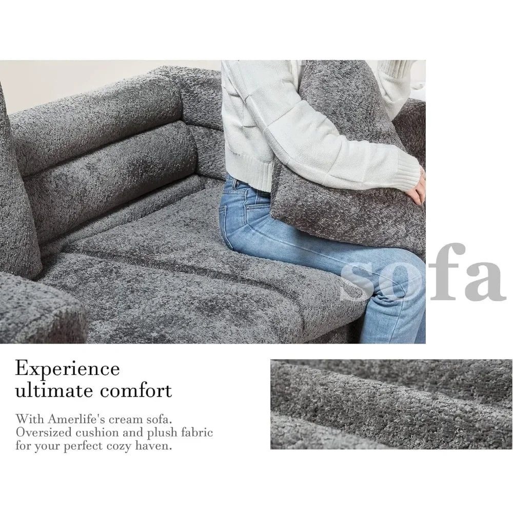 Oversized Sofa - 85 inch Sofas Couch, 3 Seater Comfy Deep Seat Sofa for Living Room ,Extra Deep Seat & Ergonomics Design- Grey