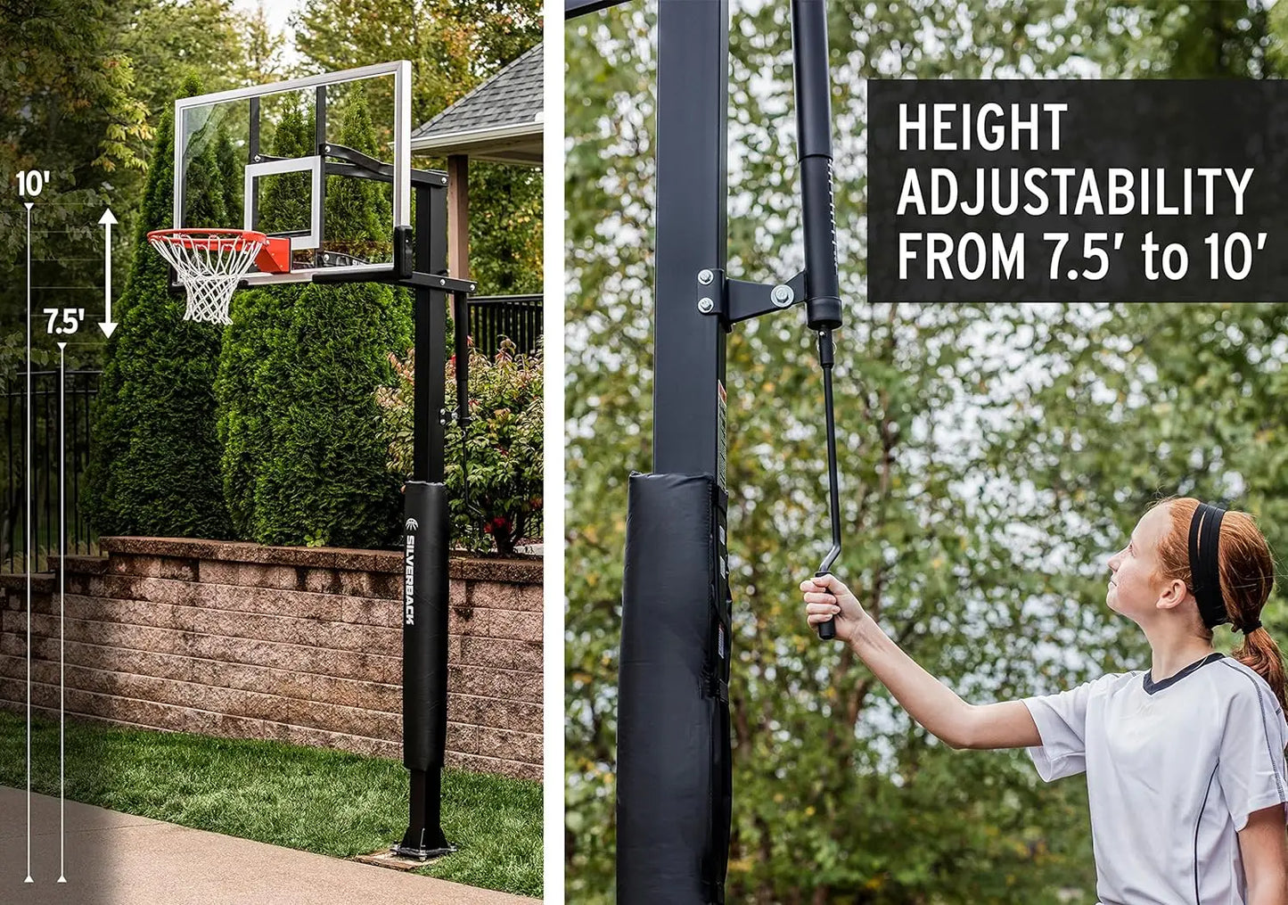 Silverback In-Ground Basketball Hoops, Adjustable Height Tempered Glass Backboard and Pro-Style Flex Rim