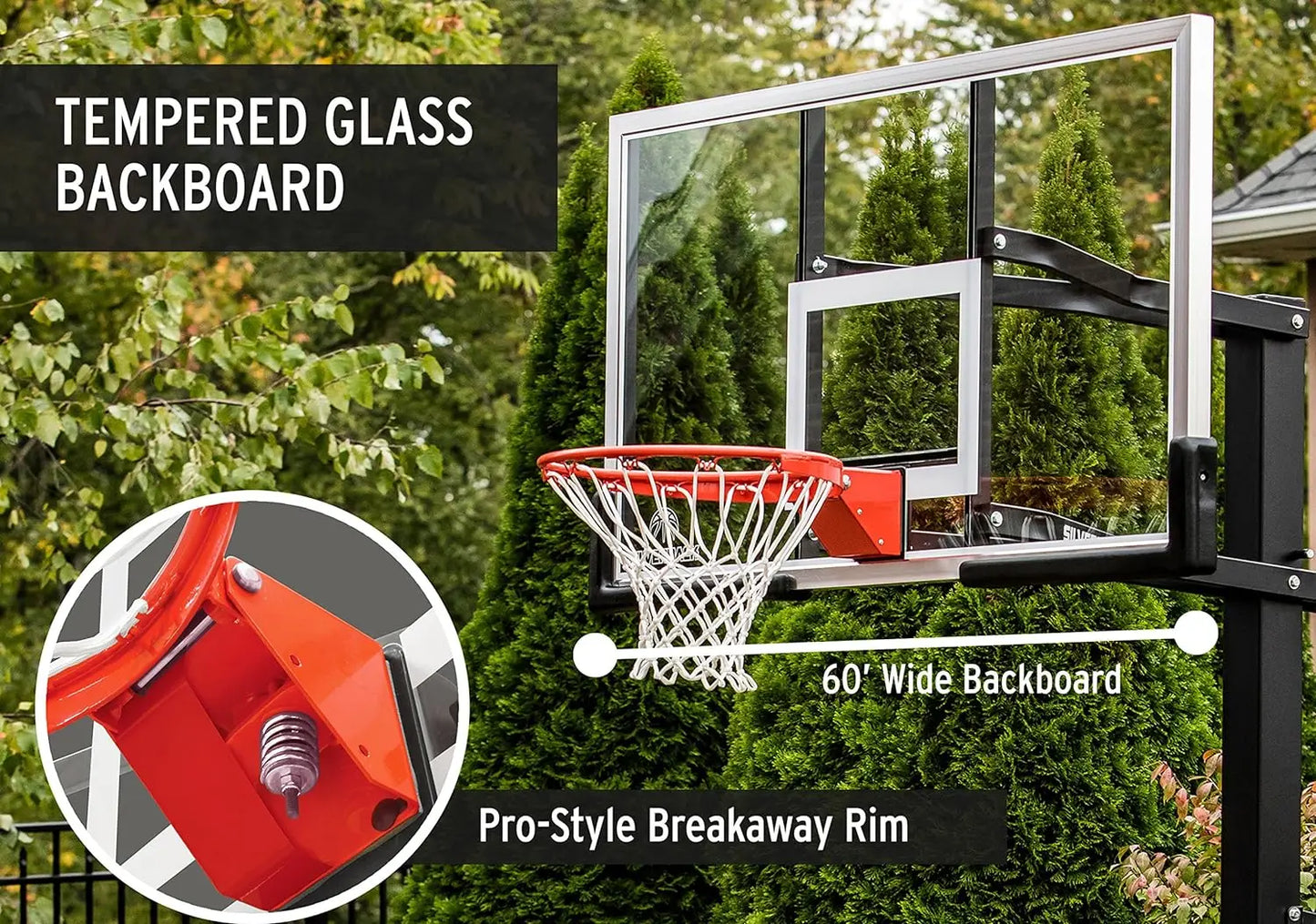 Silverback In-Ground Basketball Hoops, Adjustable Height Tempered Glass Backboard and Pro-Style Flex Rim