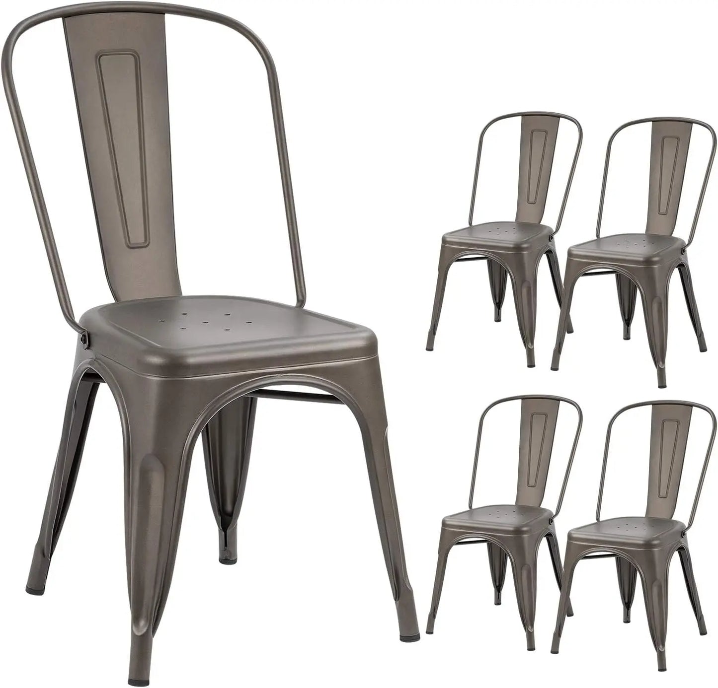 Metal Indoor-Outdoor Chairs Distressed Style Kitchen Dining Chairs Stackable Side Chairs with Back Set of 4