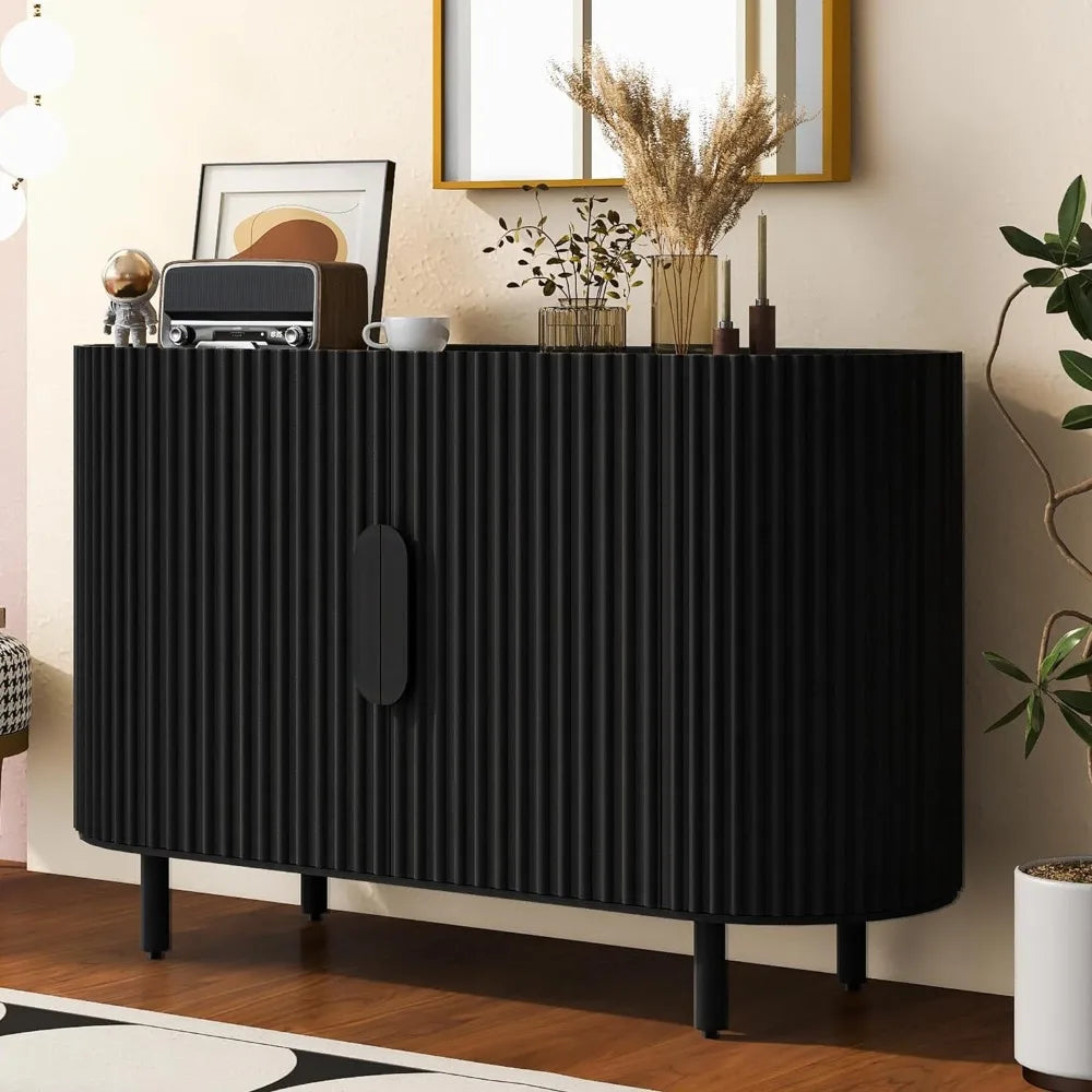 Curved Design Light Luxury Sideboard with Adjustable Shelves,Suitable for Living Room, Black