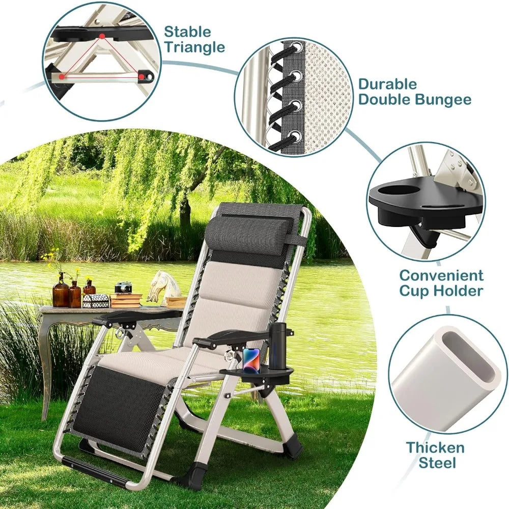 Lounge Chair Patio Zero Gravity Chair Folding Adjustable Reclining Patio Chairs with Cup Holder, Ergonomic Patio Recliner Chairs