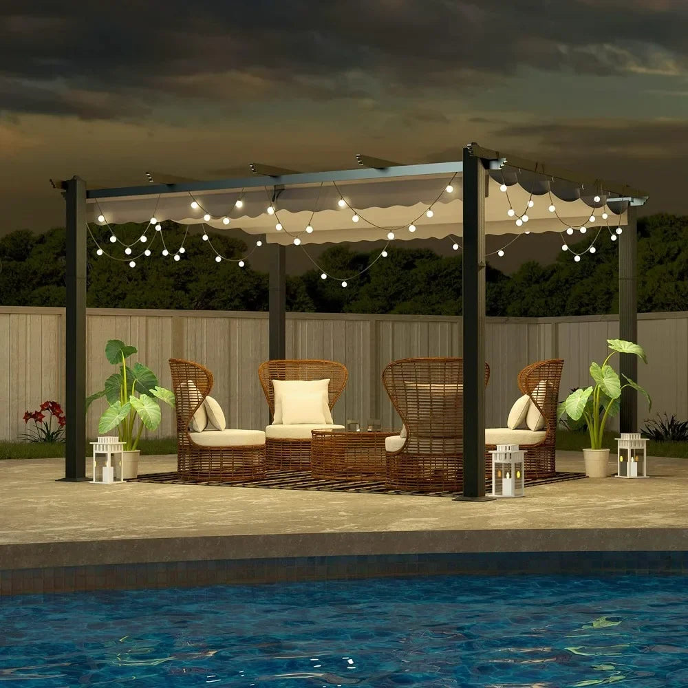 Outdoors Tents,13x10ft Pergola, Aluminum Pergola W/Thicker Post & Upgraded Retractable Pergola Canopy, Metal Pergolas