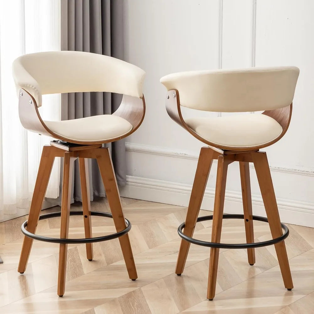 Bar Stools Set of 2,Counter Height Bars Stools,26 Inch Swivel Bars Stools with Hollow Back and Wooden Legs,Modern Bar Stoo