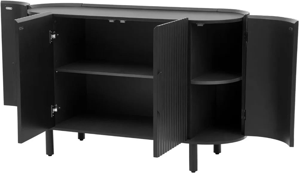 Curved Design Light Luxury Sideboard with Adjustable Shelves,Suitable for Living Room, Black