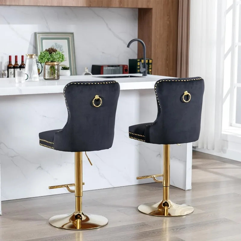 Swivel Bar Stools Set of 4, Adjustable Counter Height Bar stools, Button Tufted Back and Footrest,Velvet.