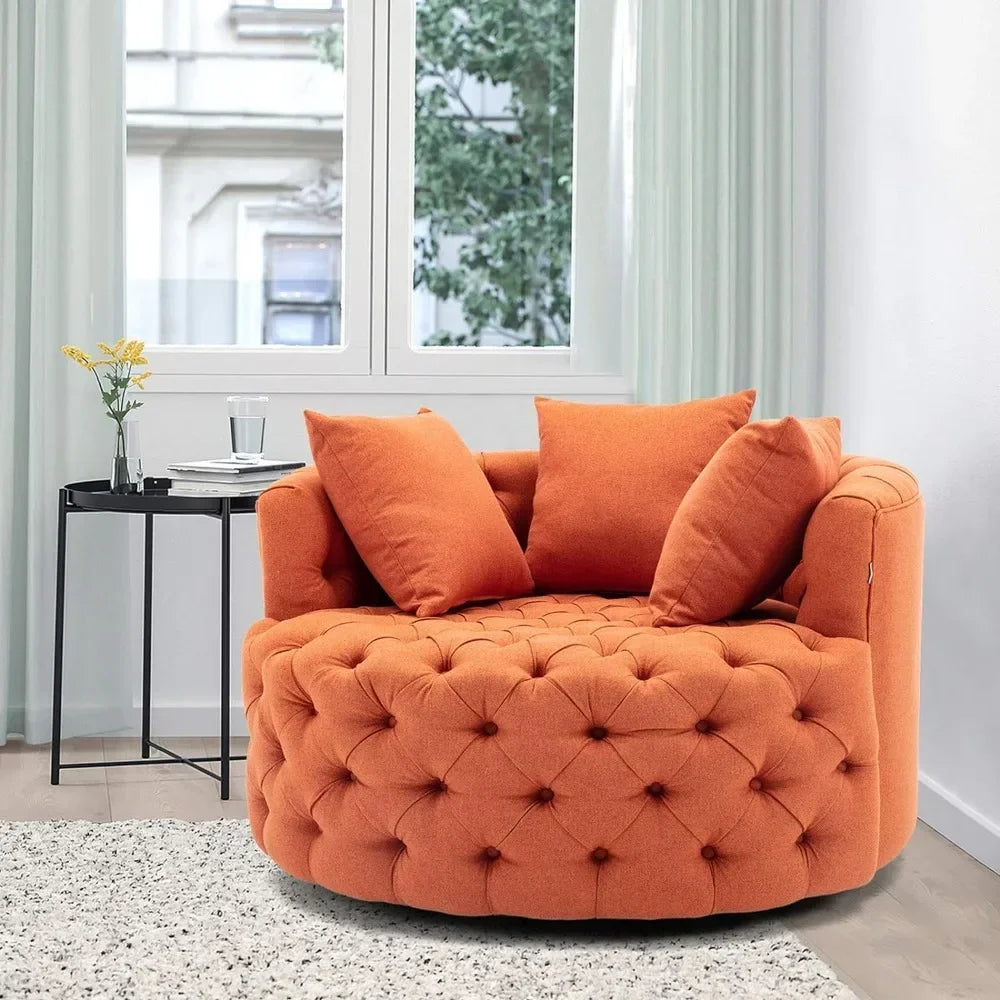 Living Room Chairs,Modern Sofa Lounge Linen Fabric for Living Room Hotel with 3 Pillows Orange-Linen