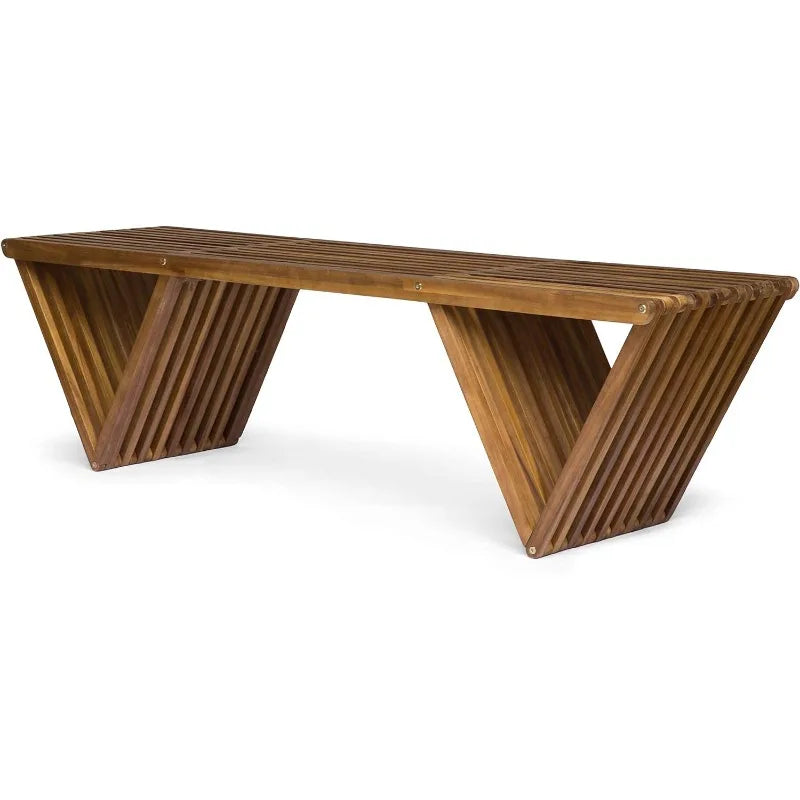 Esme Outdoor Acacia Wood Bench, Teak Finish