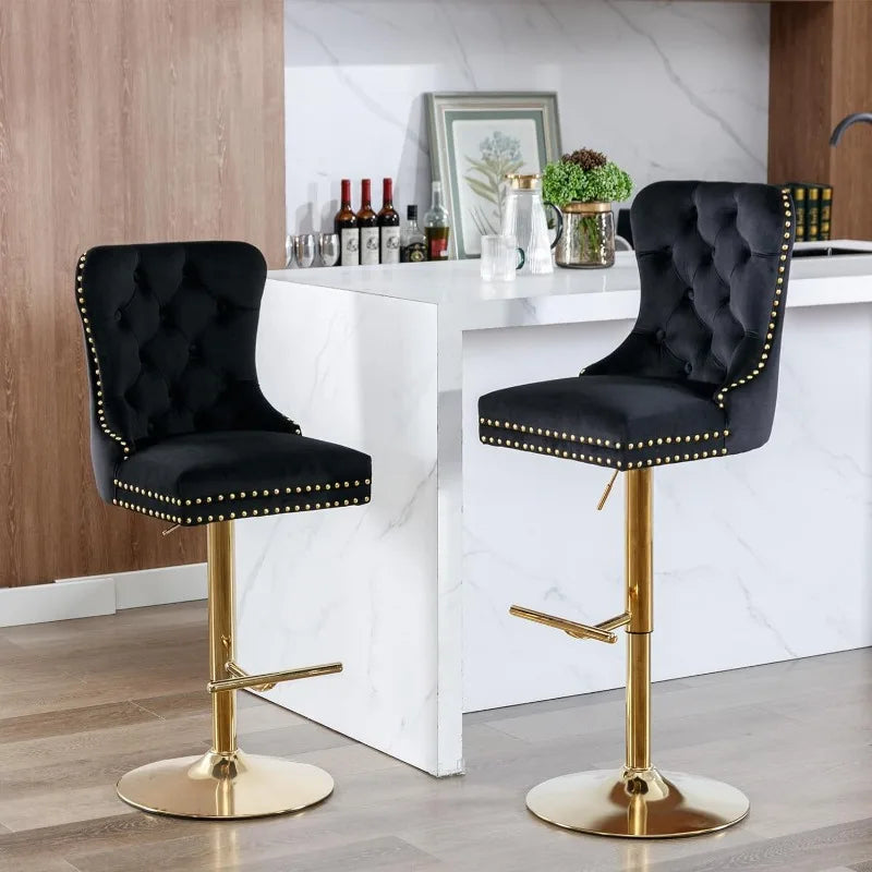 Swivel Bar Stools Set of 4, Adjustable Counter Height Bar stools, Button Tufted Back and Footrest,Velvet.