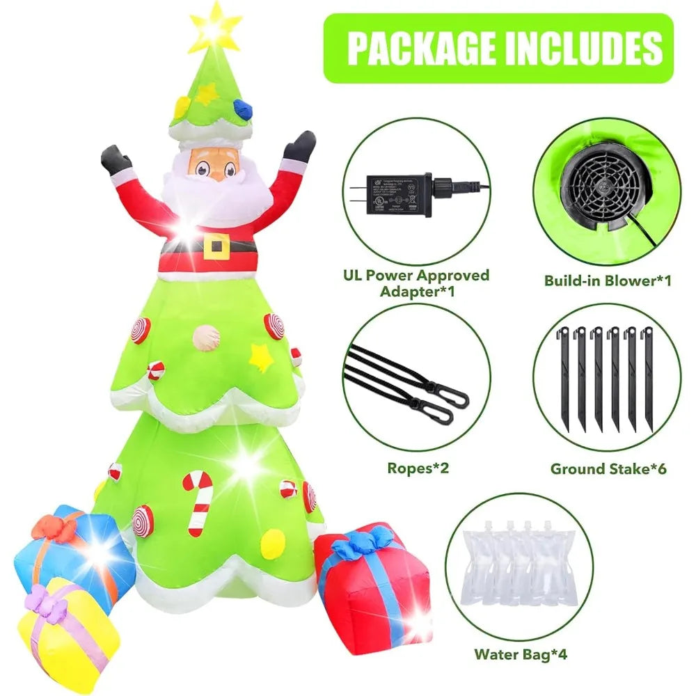 Christmas Santa 7FT Christmas Inflatable Tree with Santa Claus with Built-in LED  Outdoor Yard Decoration Christmas Inflatables