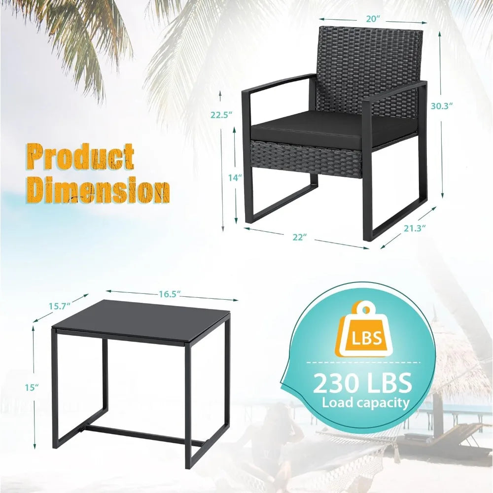 3 Pieces Patio Set Outdoor Wicker Furniture Sets Modern Rattan Chair Conversation Sets with Coffee Table for Yard and B