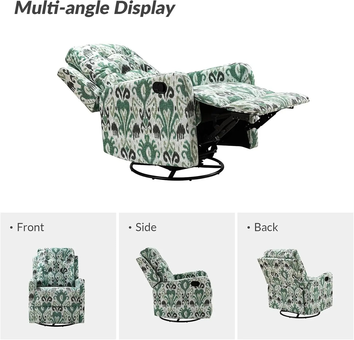 Recliner Chair Modern Printed Fabric for Living Room Wingback Rocker Recliner Sofa Comfy Armchair 360 Degree Swivel