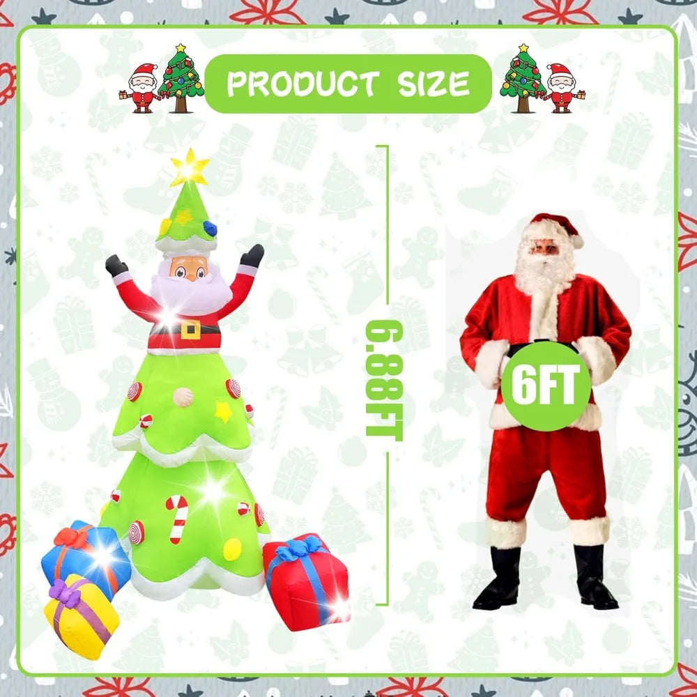 Christmas Santa 7FT Christmas Inflatable Tree with Santa Claus with Built-in LED  Outdoor Yard Decoration Christmas Inflatables