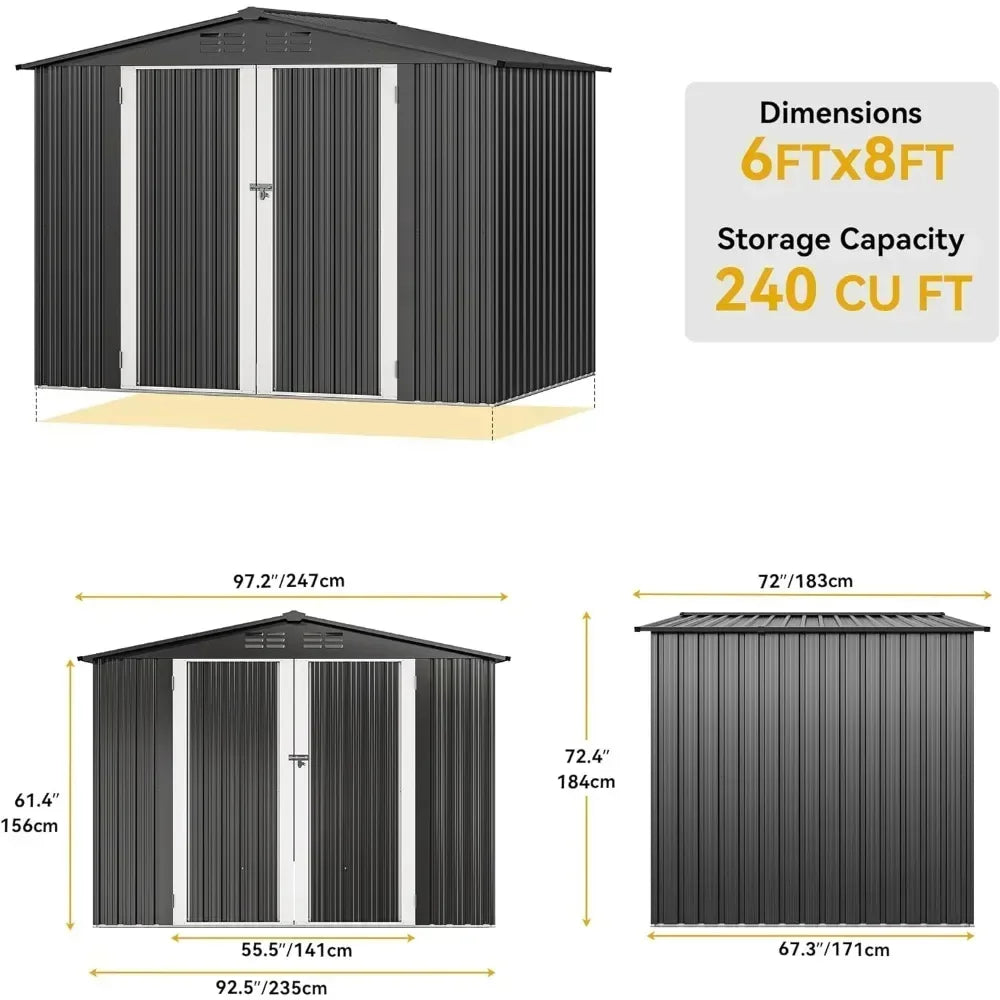 10ft x 8 Shed Garden Storage,Metal Outdoor Storage Sheds with Vents,Hinged Door and Padlock,Practical Tool for Storing Bicycles