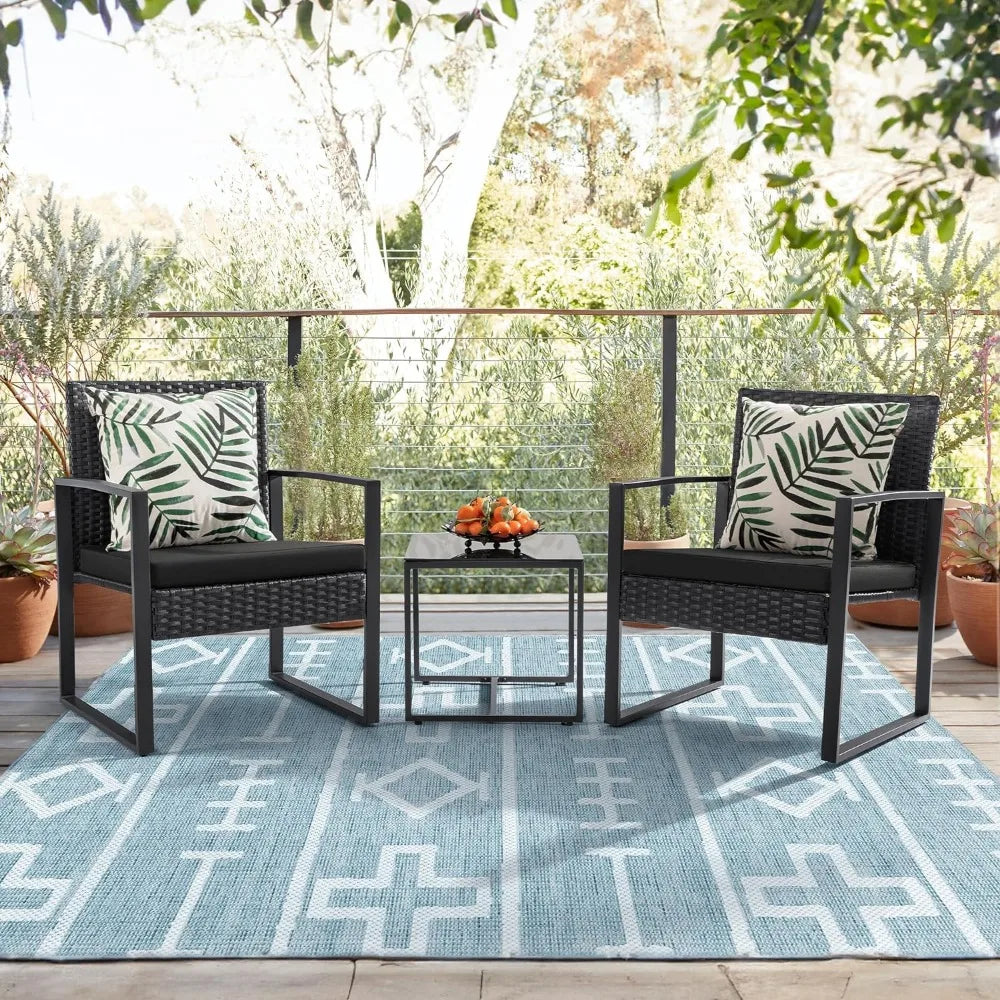 3 Pieces Patio Set Outdoor Wicker Furniture Sets Modern Rattan Chair Conversation Sets with Coffee Table for Yard and B