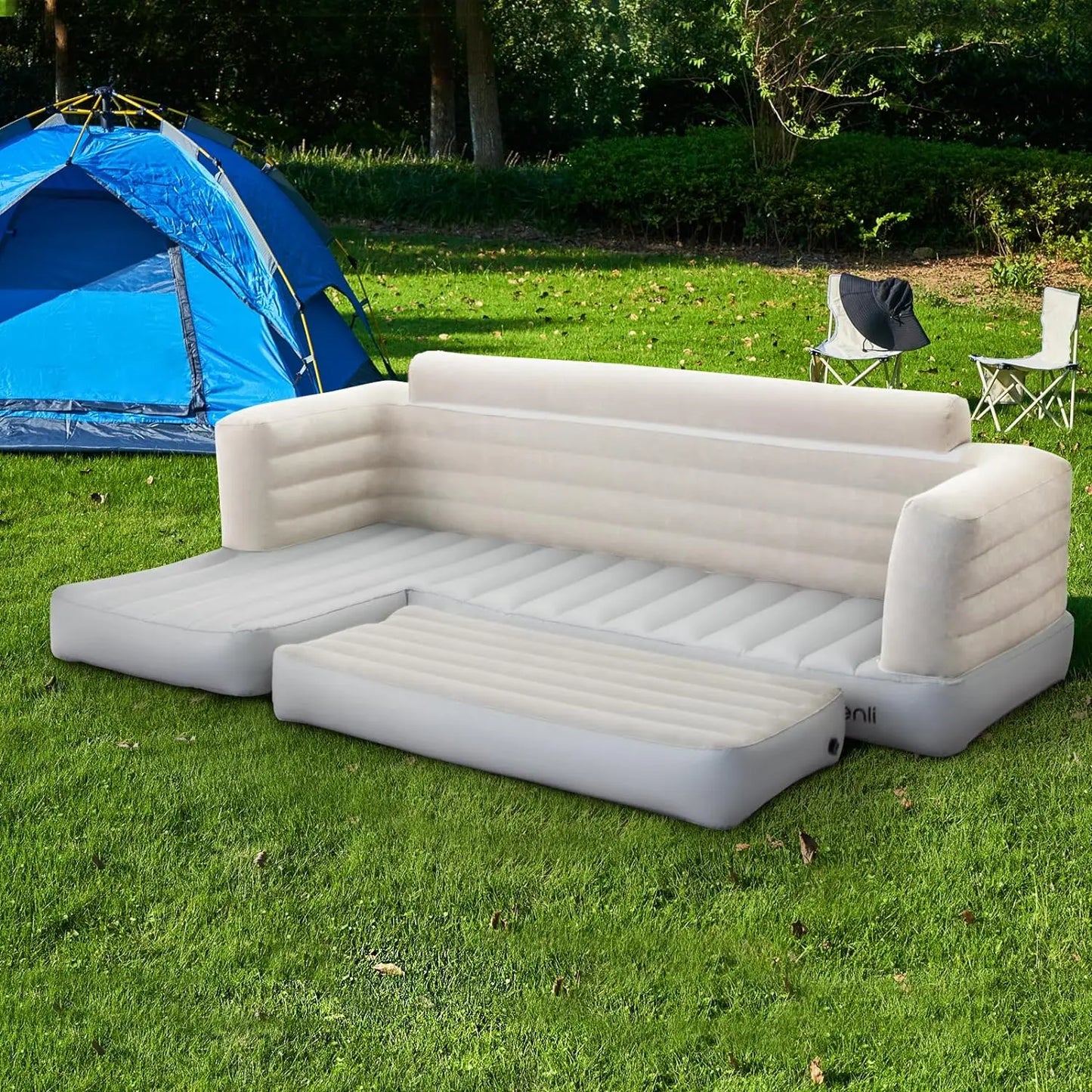 Inflatable Couch Corner Sofa, L-Shaped Sectional Blow Up Couch,White