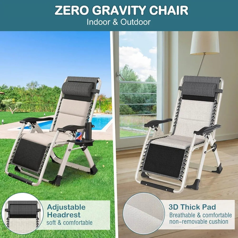 Lounge Chair Patio Zero Gravity Chair Folding Adjustable Reclining Patio Chairs with Cup Holder, Ergonomic Patio Recliner Chairs