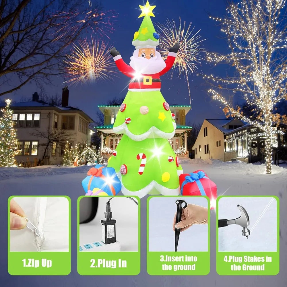 Christmas Santa 7FT Christmas Inflatable Tree with Santa Claus with Built-in LED  Outdoor Yard Decoration Christmas Inflatables