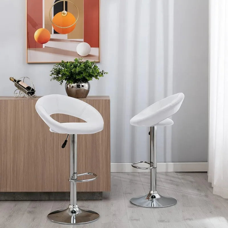 Adjustable Bar Stools, Modern Cute PU Leather Swivel Barstools with Hollow Back, Airlift Counter Height Bar Chairs