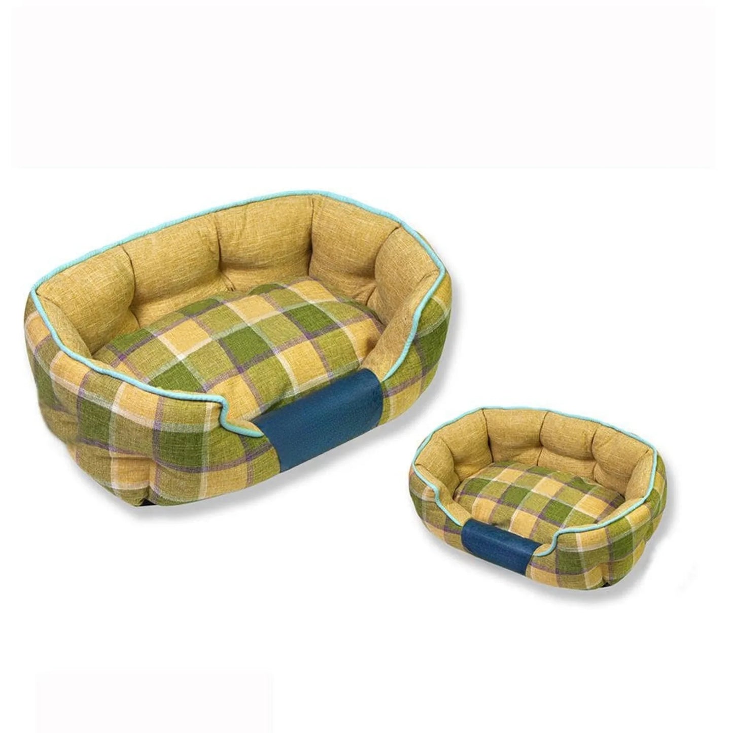 Large Yellow Archi-Checked Designer Plaid Oval Dog Bed