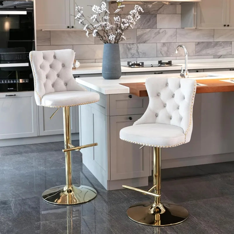 Swivel Bar Stools Set of 4, Adjustable Counter Height Bar stools, Button Tufted Back and Footrest,Velvet.