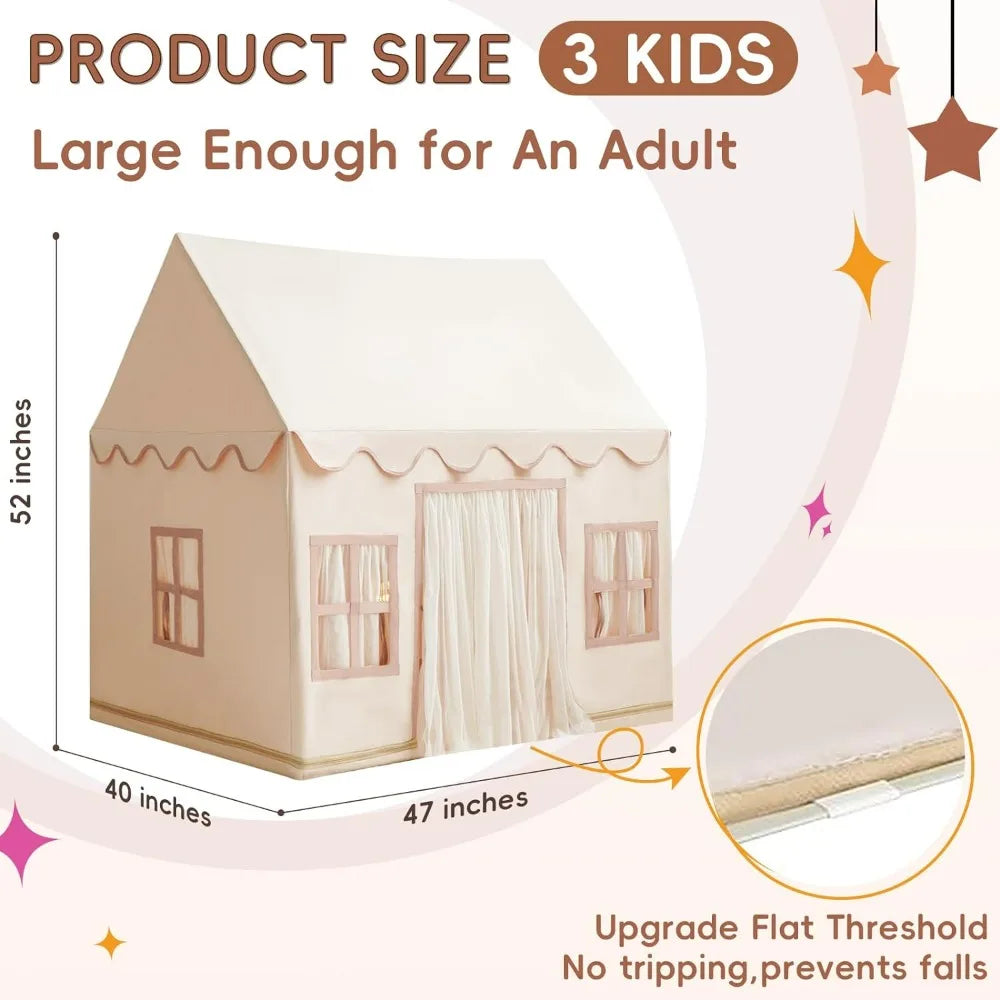 Play Tent with Padded Mat, Cream Kids Playhouse with Multiple Windows for Indoor & Outdoor, Large Play House Toys for Toddler