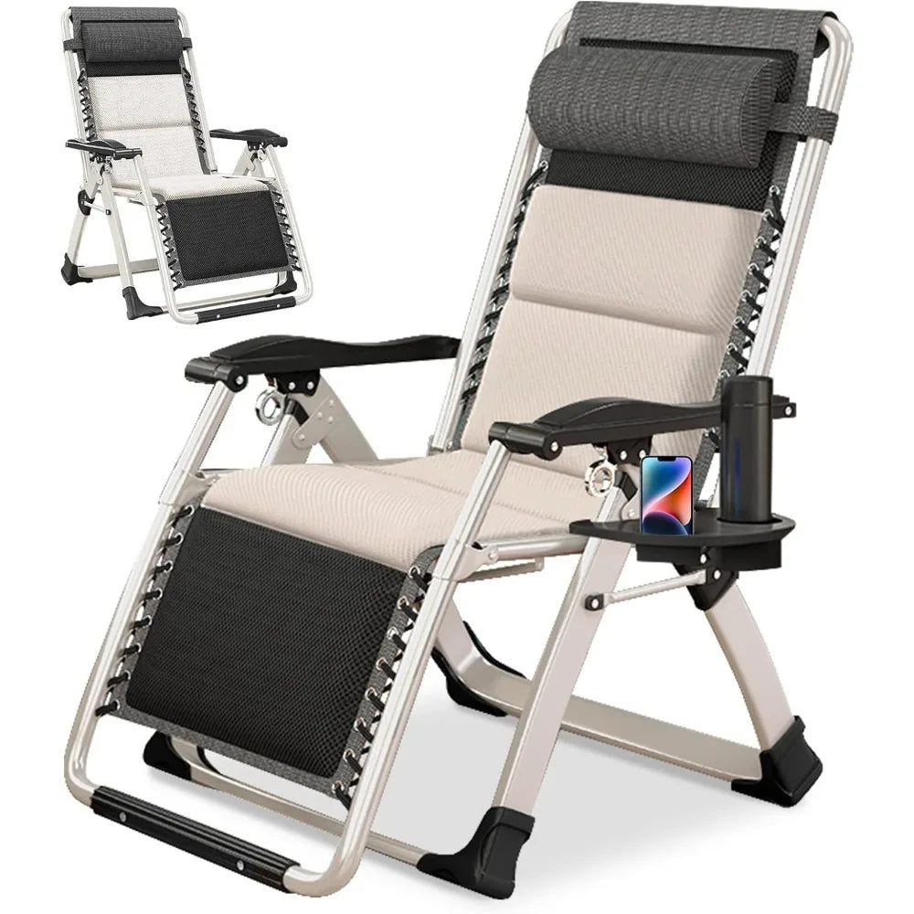 Lounge Chair Patio Zero Gravity Chair Folding Adjustable Reclining Patio Chairs with Cup Holder, Ergonomic Patio Recliner Chairs