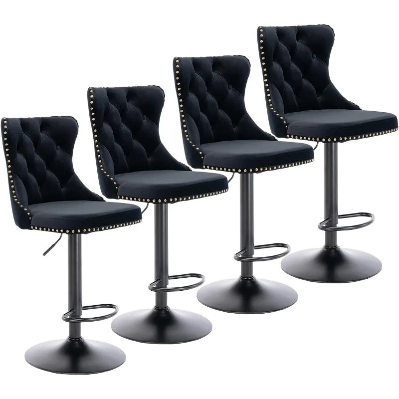 Swivel Bar Stools Set of 4, Adjustable Counter Height Bar stools, Button Tufted Back and Footrest,Velvet.