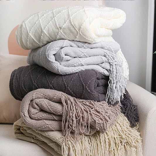 Knitted Shawl Sofa Blanket with Tassels Scarf  Sofa Emulation Fleece Throw Blanket TV Blankets Bed End Decor Drop Ship