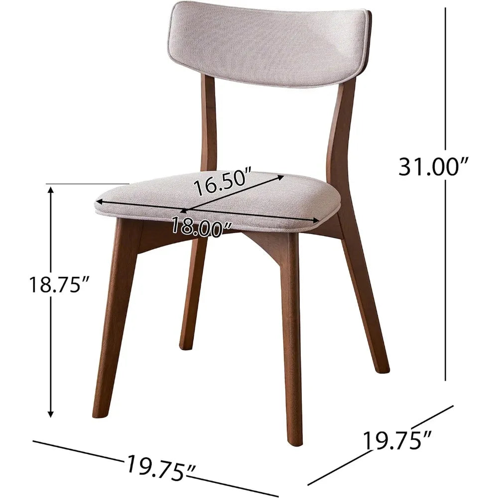 Abrielle Mid-Century Modern Dining Chairs with Rubberwood Frame, 2-Pcs Set, Light Beige / Natural Walnut