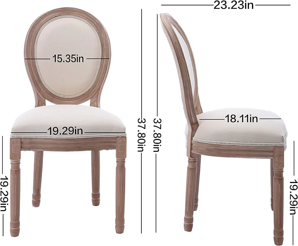 Nrizc French Country Dining Chairs Set of 4, Farmhouse Fabric Chairs with Round Back, Solid Wood Legs