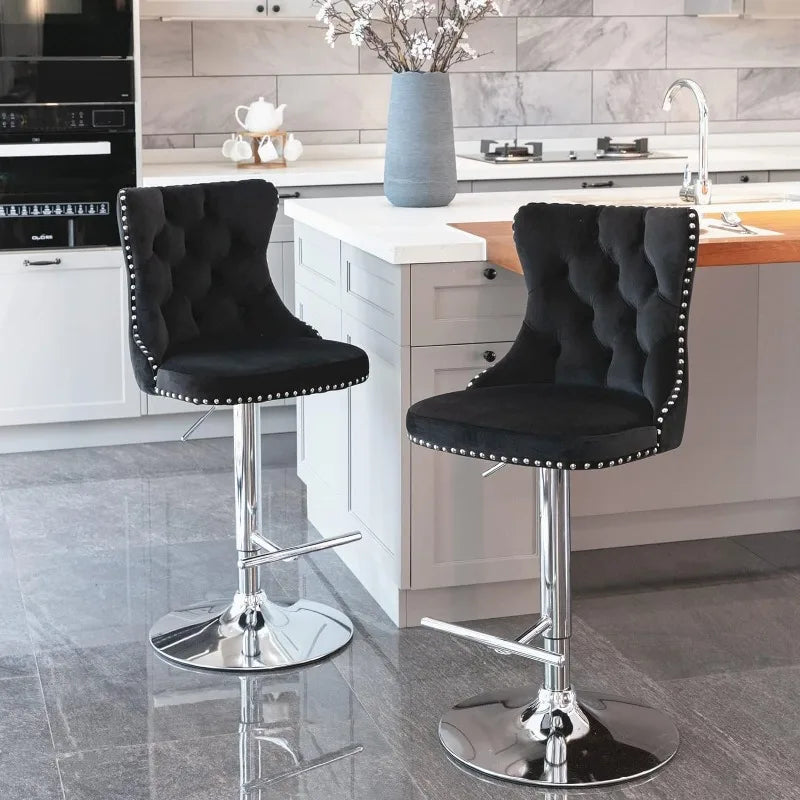 Swivel Bar Stools Set of 4, Adjustable Counter Height Bar stools, Button Tufted Back and Footrest,Velvet.