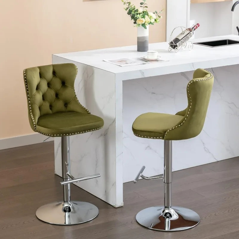 Swivel Bar Stools Set of 4, Adjustable Counter Height Bar stools, Button Tufted Back and Footrest,Velvet.